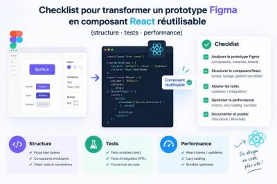 Checklist pour transformer un prototype figma en composant react réutilisable (structure, tests et performance)